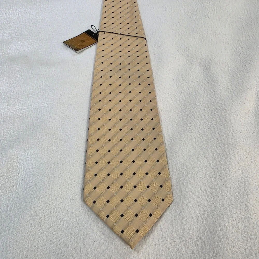 Ermenegildo Zegna Mens Silk Tie Tan Gold Geometric Diamond Made in Italy NWT